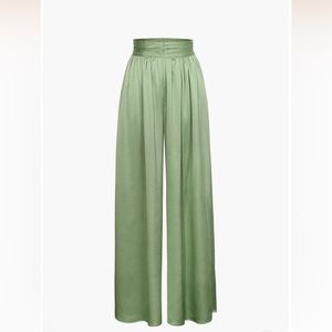 Micas Heavy Satin Wide Leg Pants in Sage - Size Medium